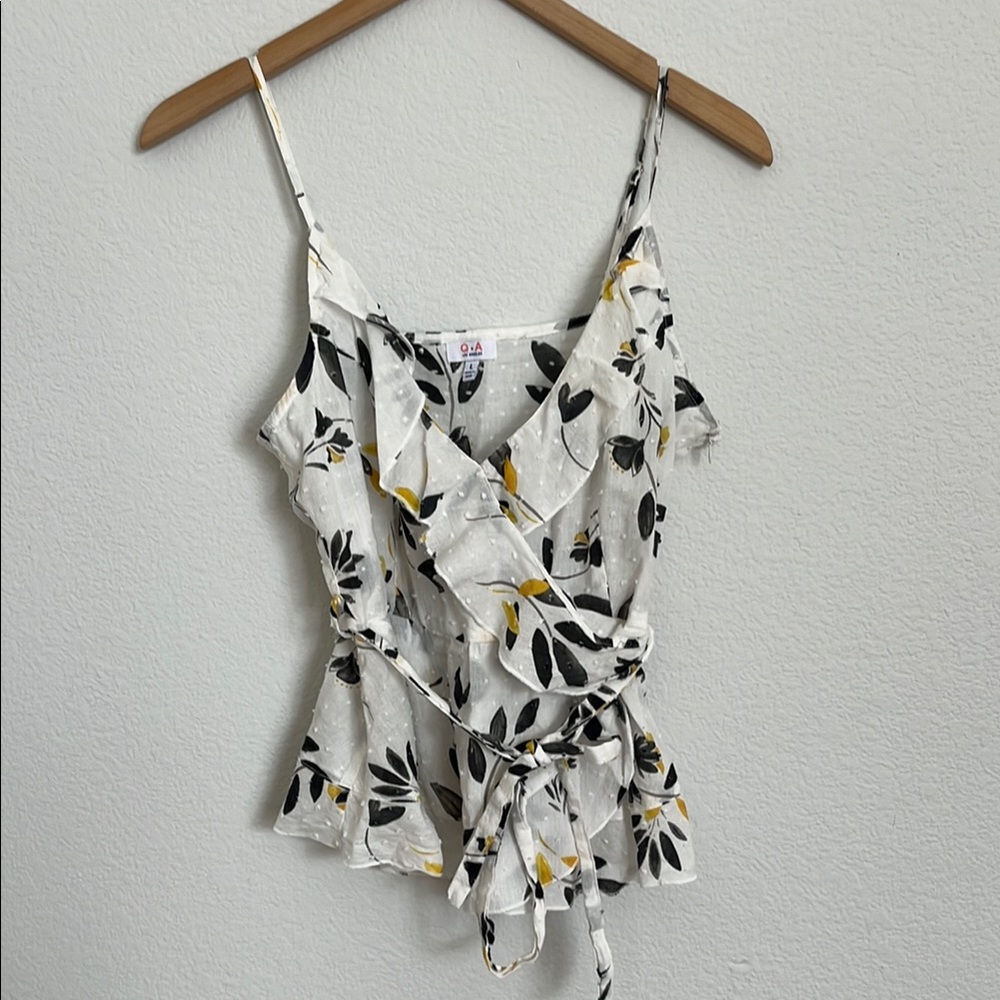 Black and White Ruffled Tie Front Camisole with Spaghetti Straps